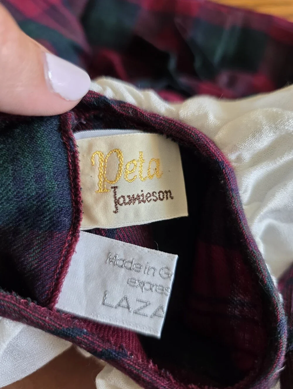 Vintage Burgundy & Forest Green Plaid Dress with White Collar